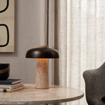 Reverse table lamp | travertine and bronzed brass